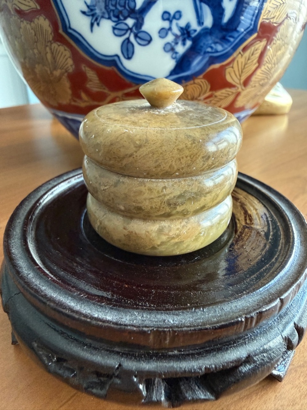 Vintage Stone Carved and Lidded Trinket Box